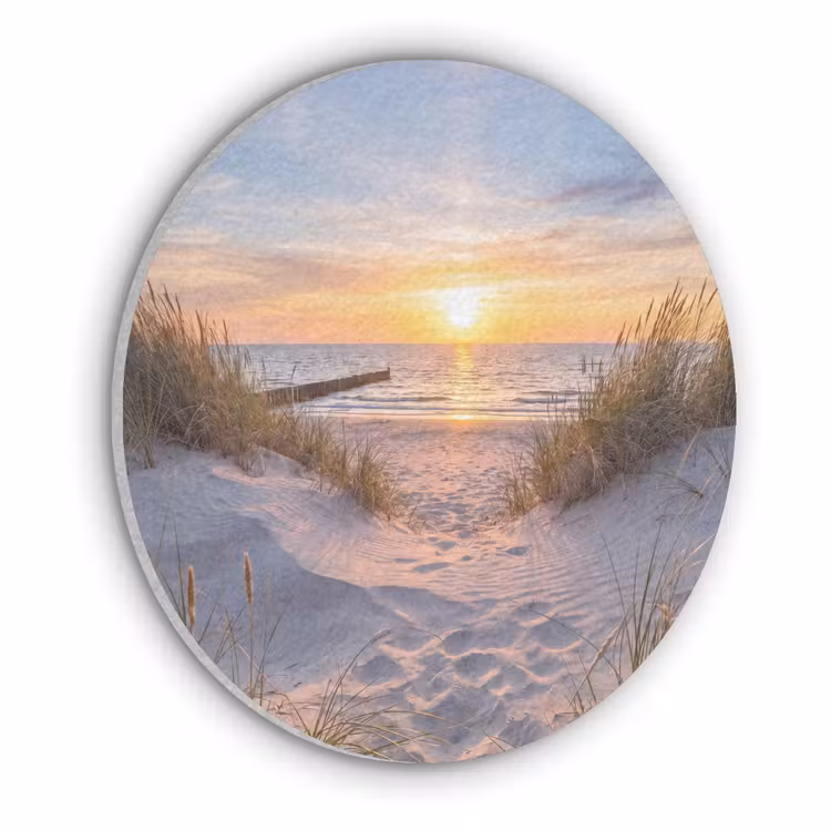 Strand - Zonsondergang - Natuur - Landschap Akoestische PET Vilt - Rond klein -3d