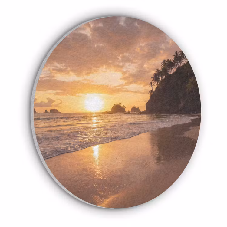 Strand - Zonsondergang - Natuur - Tropisch - Oranje Akoestische PET Vilt - Rond klein -3d