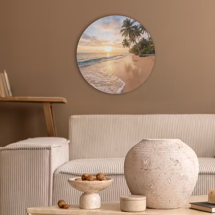 Strand - Zonsondergang - Tropisch - Natuur - Goud Akoestische PET Vilt - Rond klein -sfeer1
