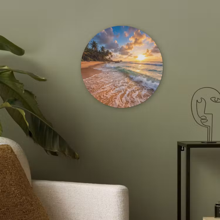 Strand - Zonsondergang - Golven - Natuur - Goud Akoestische PET Vilt - Rond klein -sfeer2