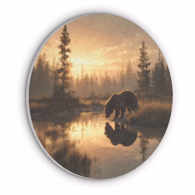 Beer - water - Bos - Ochtendlicht Akoestische PET Vilt - Rond klein -3d