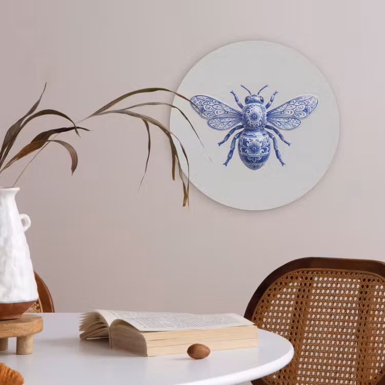 Bij - Modern - Delfts - Blauw Akoestische PET Vilt - Rond klein -sfeer3