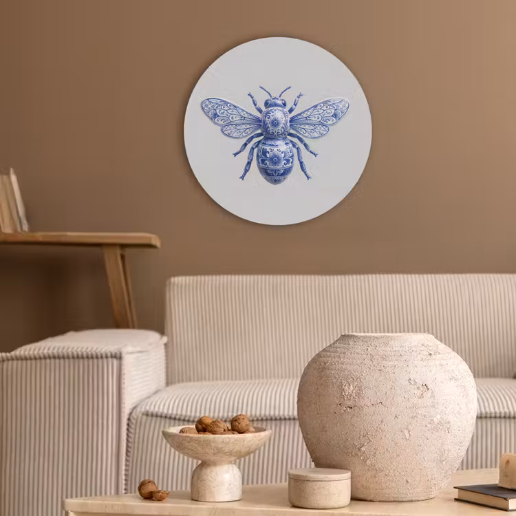 Bij - Modern - Delfts - Blauw Akoestische PET Vilt - Rond klein -sfeer1