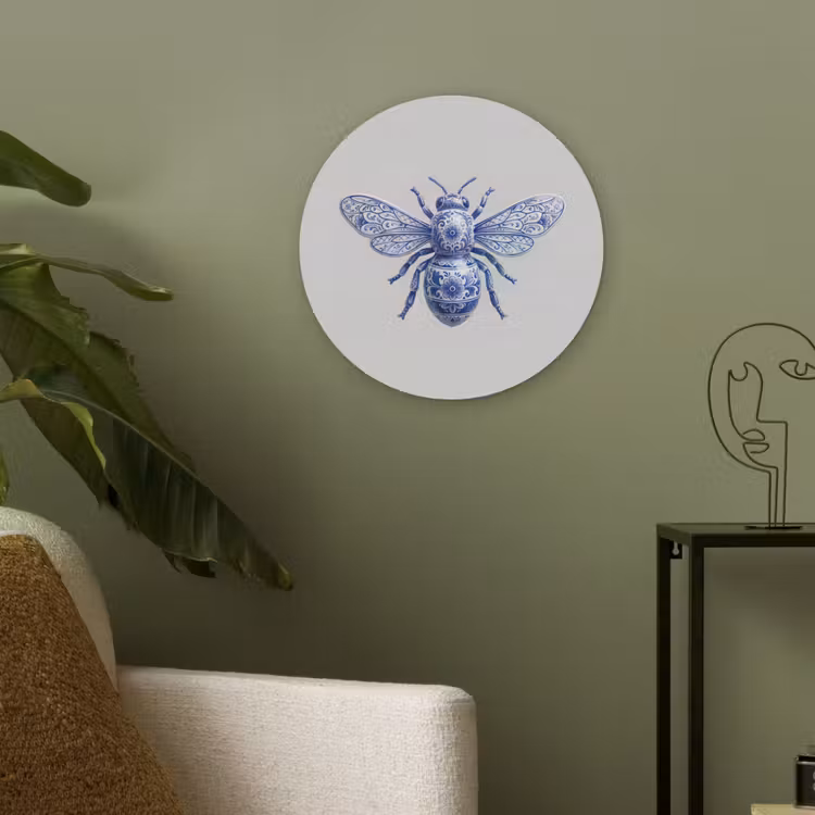 Bij - Modern - Delfts - Blauw Akoestische PET Vilt - Rond klein -sfeer2