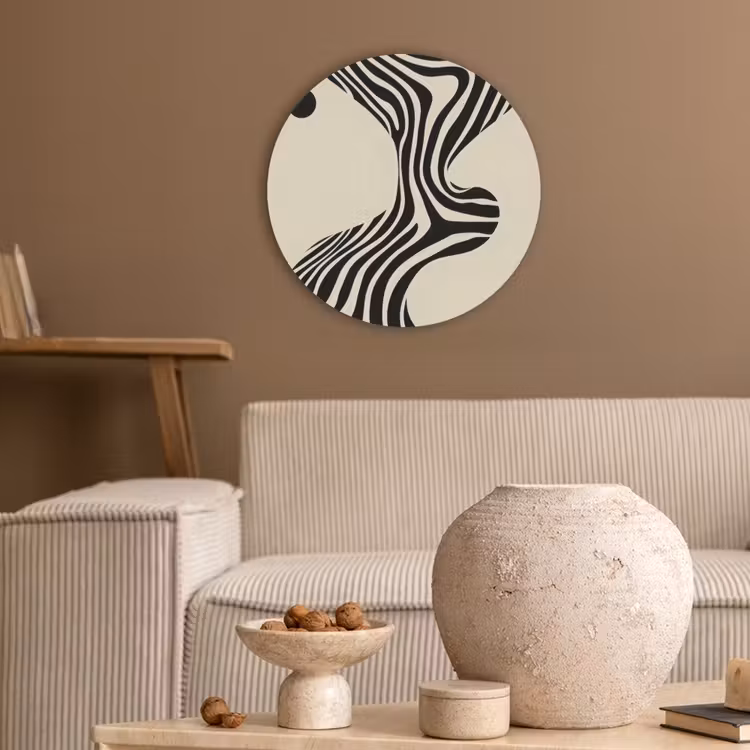 Beige - Lijnen - Golvend -  Abstract Akoestische PET Vilt - Rond klein -sfeer1