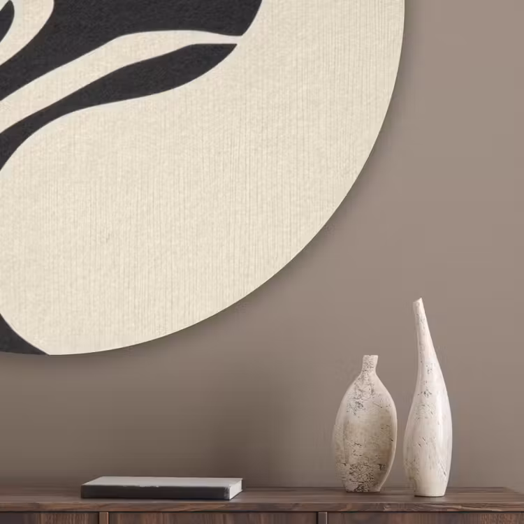 Beige - Lijnen - Golvend -  Abstract Akoestische PET Vilt - Rond klein -sfeer5_closeup