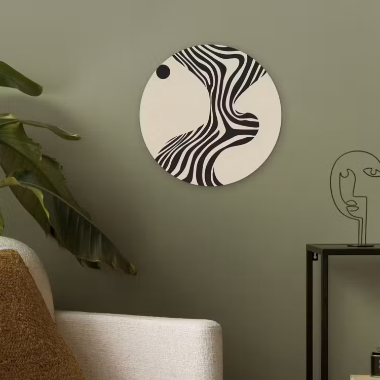 Beige - Lijnen - Golvend -  Abstract Akoestische PET Vilt - Rond klein -sfeer2