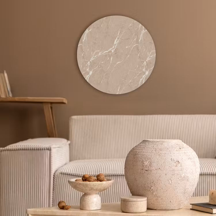 Beige - Marmer - Organisch - Wit Akoestische PET Vilt - Rond klein 838 -sfeer1
