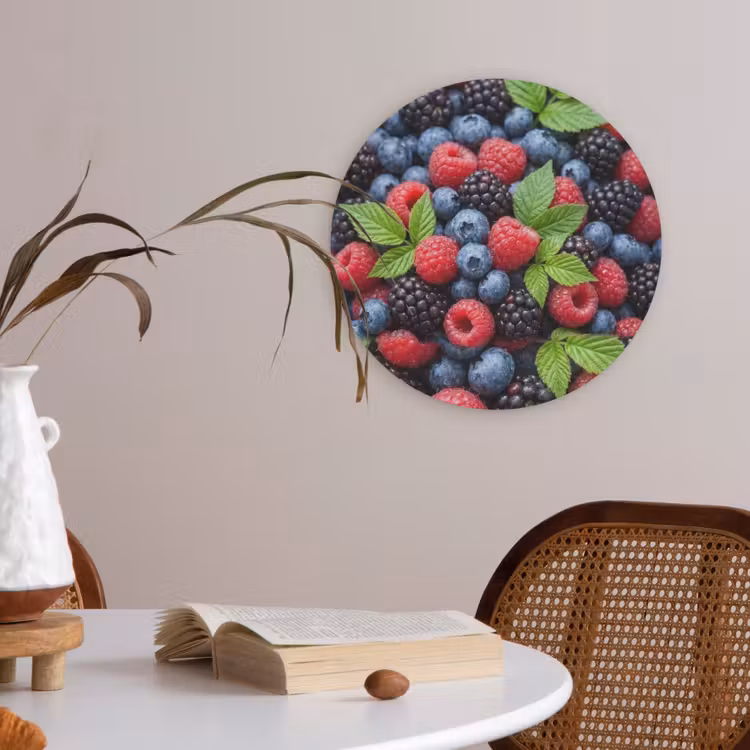 Bessen - Vers - Waterdruppels - Kleurrijk - Eten Akoestische PET Vilt - Rond klein -sfeer3