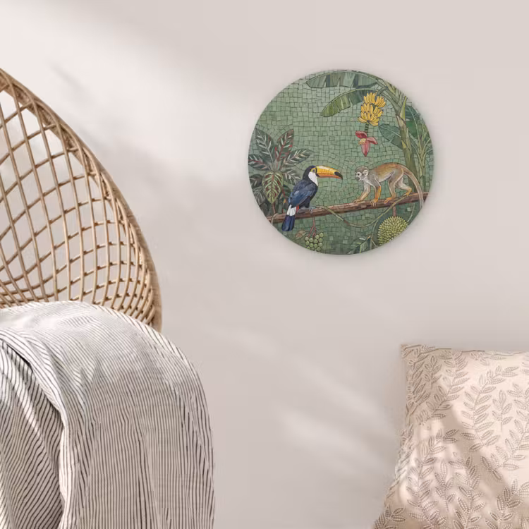 Vogel - Dier - Jungle - Mozaïek - Natuur Akoestische PET Vilt - Rond klein -sfeer4