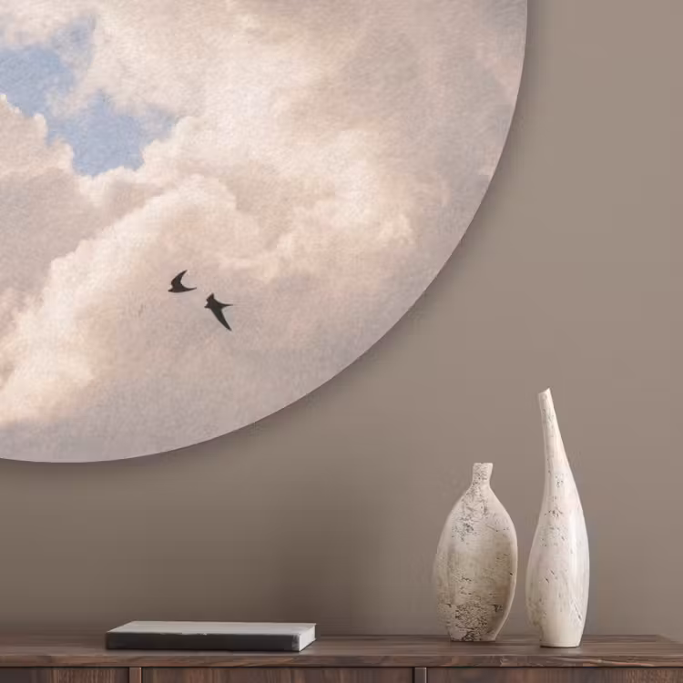 Vogel - Vlucht - Wolken - Natuur - Blauw Akoestische PET Vilt - Rond klein -sfeer5_closeup