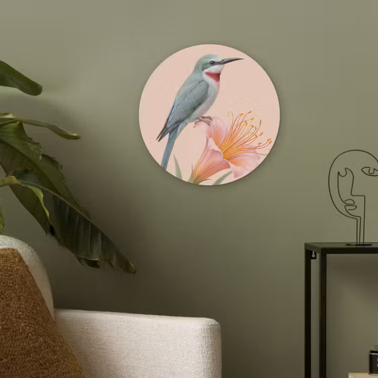 Vogel - Bloem - Natuur - Roze Akoestische PET Vilt - Rond klein -sfeer2
