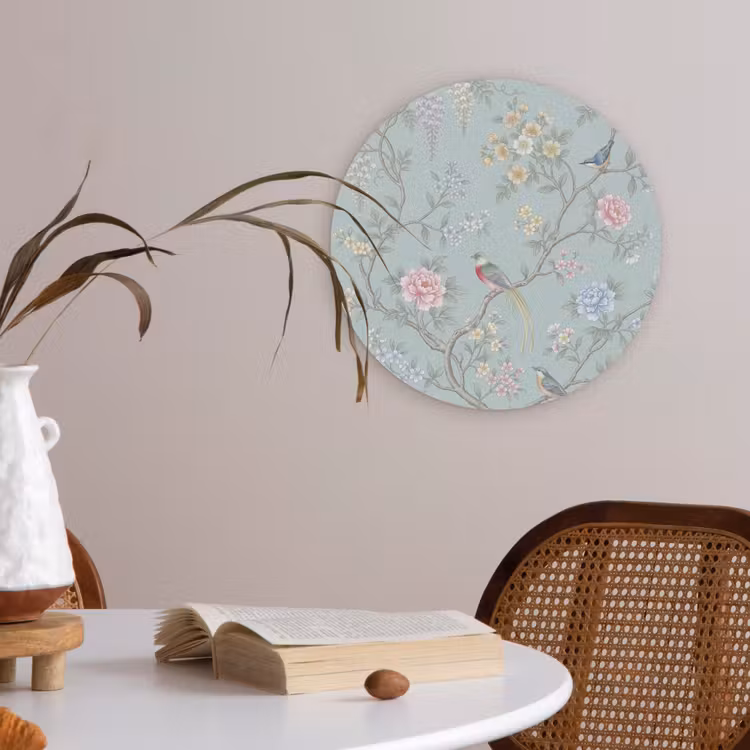 Vogel - Bloemen - Kleurrijk Akoestische PET Vilt - Rond klein -sfeer3