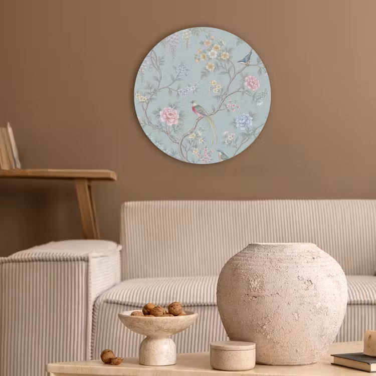 Vogel - Bloemen - Kleurrijk Akoestische PET Vilt - Rond klein -sfeer1