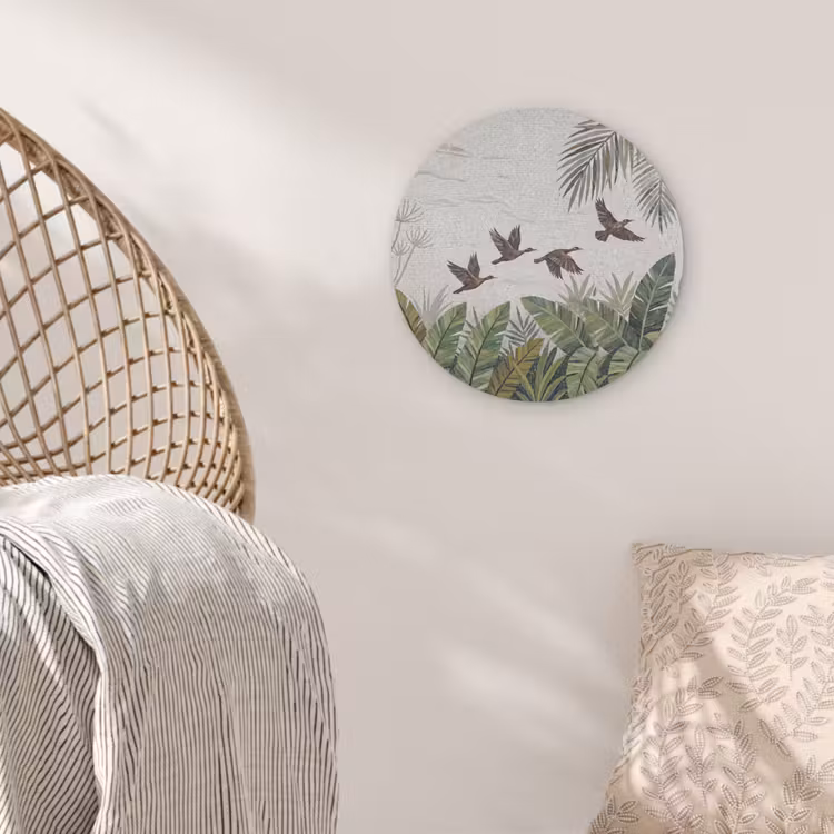Vogel - Vliegend - Tropisch - Mozaïek - Groen Akoestische PET Vilt - Rond klein -sfeer4