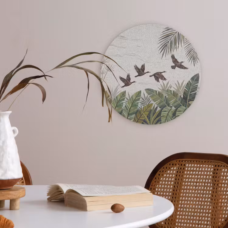 Vogel - Vliegend - Tropisch - Mozaïek - Groen Akoestische PET Vilt - Rond klein -sfeer3