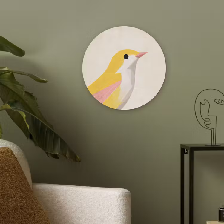 Vogel - Minimalistisch - Geel Akoestische PET Vilt - Rond klein -sfeer2