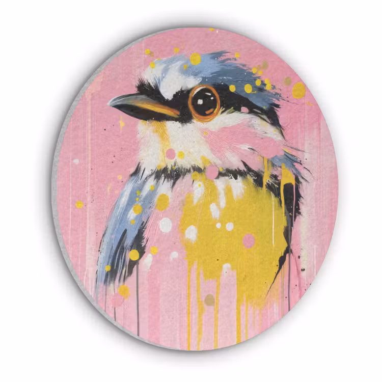 Vogel - Roze - Geel - Blauw Akoestische PET Vilt - Rond klein -3d