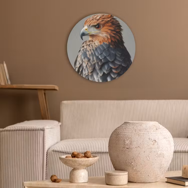 Vogel - Realistisch - Veren - Bruin Akoestische PET Vilt - Rond klein -sfeer1