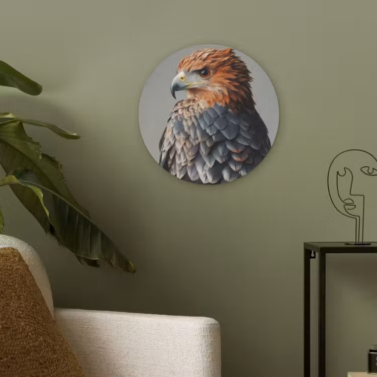 Vogel - Realistisch - Veren - Bruin Akoestische PET Vilt - Rond klein -sfeer2