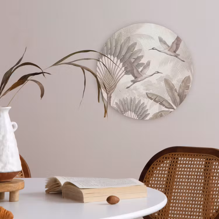 Vogel - Tropisch - Jungle - Natuur - Beige Akoestische PET Vilt - Rond klein -sfeer3