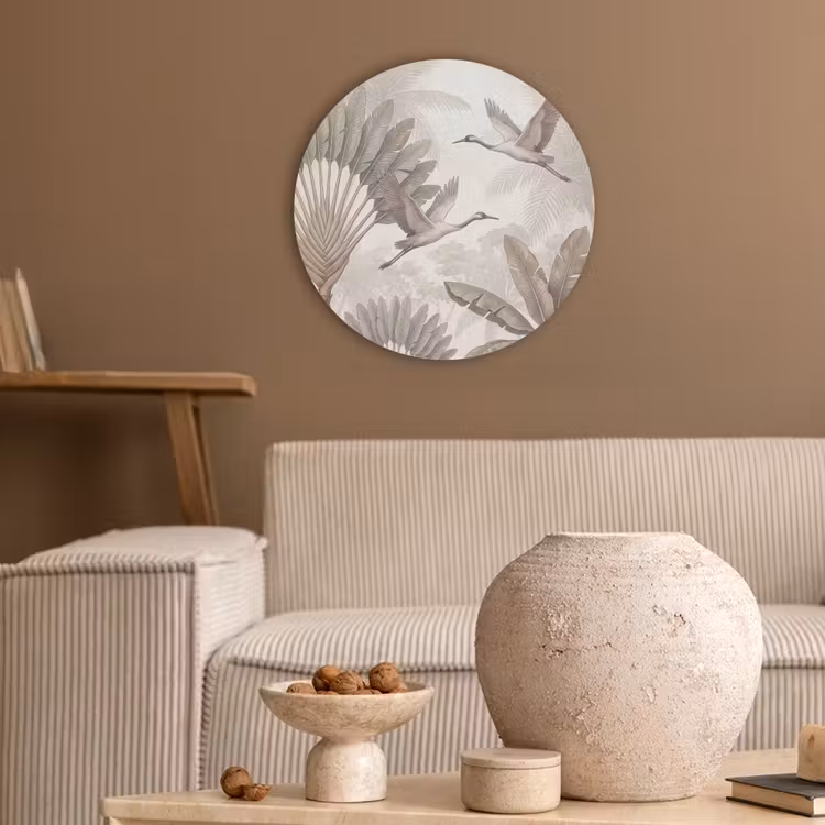 Vogel - Tropisch - Jungle - Natuur - Beige Akoestische PET Vilt - Rond klein -sfeer1