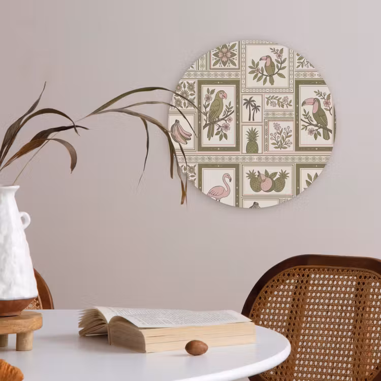 Vogel - Tropisch - Patroon - Decoratief - Groen Akoestische PET Vilt - Rond klein -sfeer3