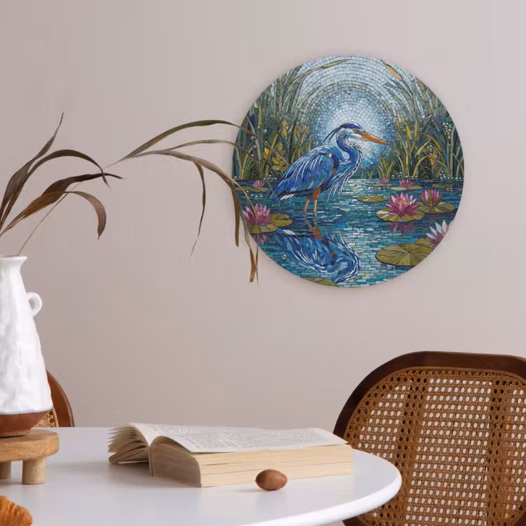 Vogel - Water - Natuur - Abstract - Blauw Akoestische PET Vilt - Rond klein -sfeer3