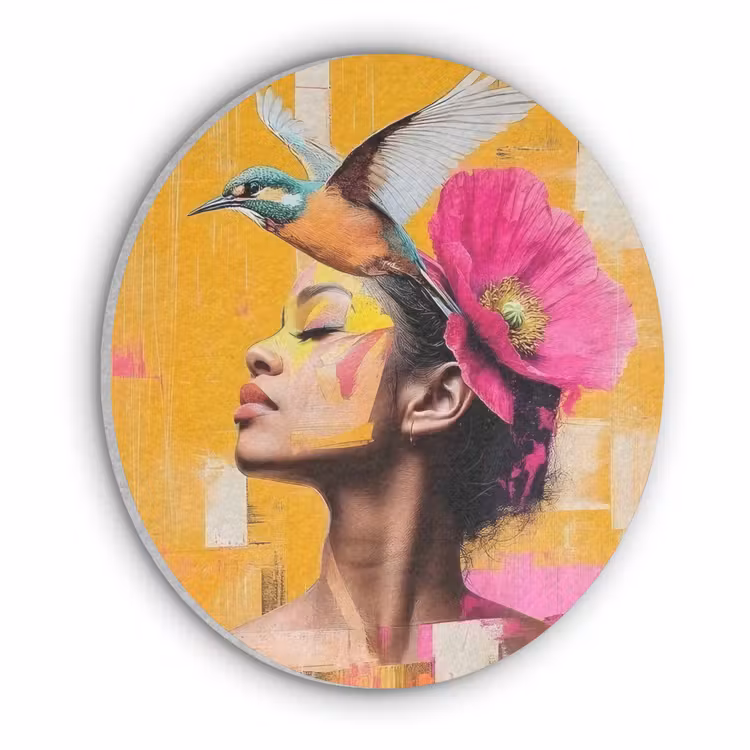 Vogel - Vrouw - Abstract - Bloem Akoestische PET Vilt - Rond klein -3d