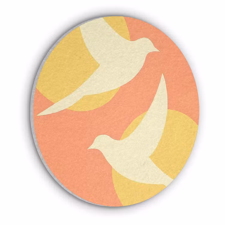 Vogels - Cirkels - Geel Akoestische PET Vilt - Rond klein -3d