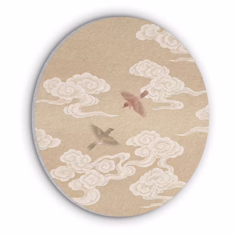 Vogels - Vliegen - Beige Akoestische PET Vilt - Rond klein -3d