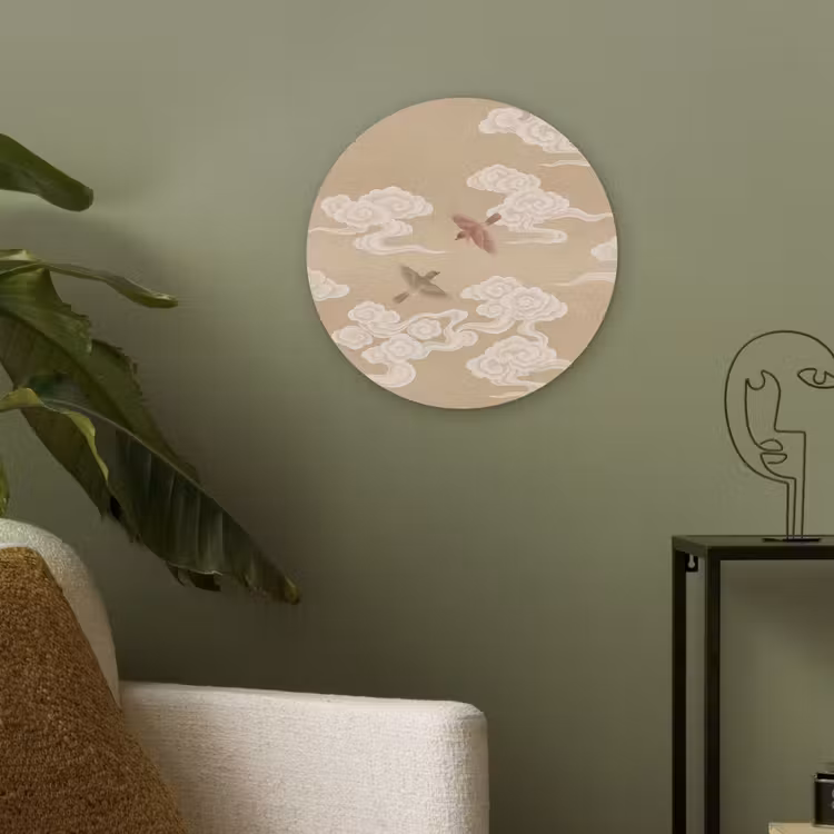 Vogels - Vliegen - Beige Akoestische PET Vilt - Rond klein -sfeer2
