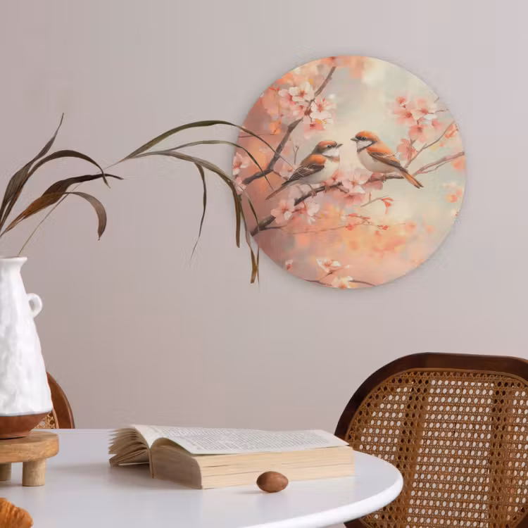 Vogels - Romantic - Bloesemtak Akoestische PET Vilt - Rond klein -sfeer3