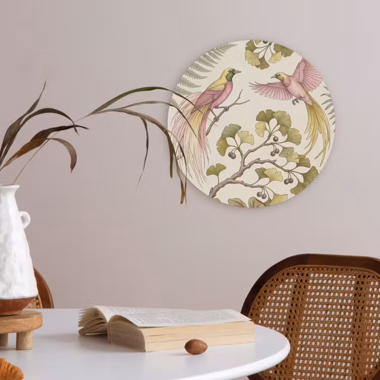 Vogels - Tropisch - Botanisch - Roze Akoestische PET Vilt - Rond klein -sfeer3