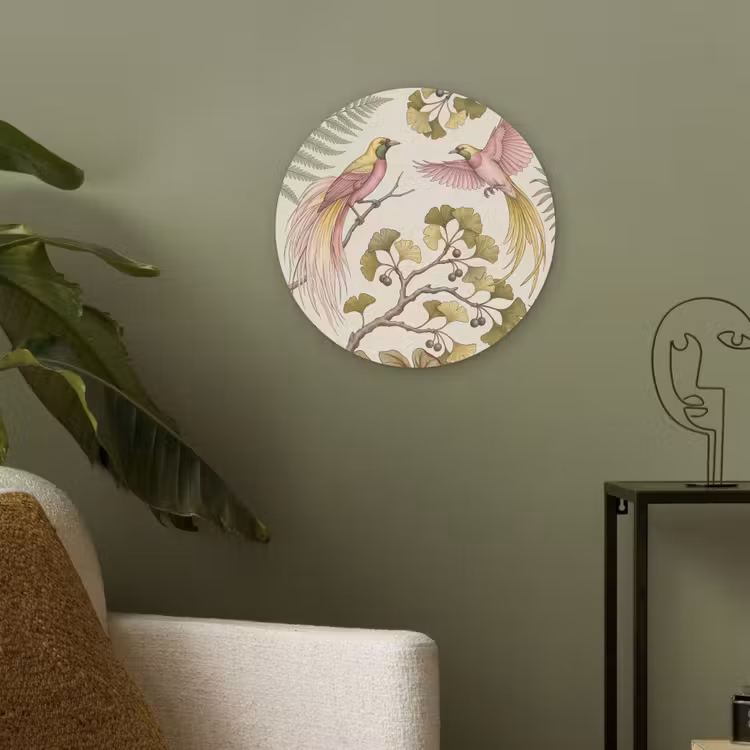 Vogels - Tropisch - Botanisch - Roze Akoestische PET Vilt - Rond klein -sfeer2