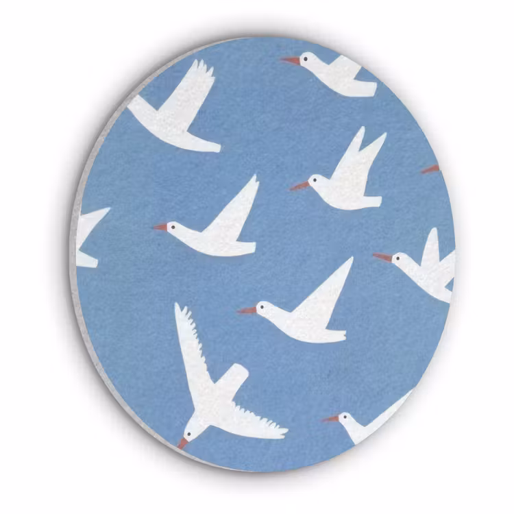 Vogels - Wit - Patroon Akoestische PET Vilt - Rond klein -3d