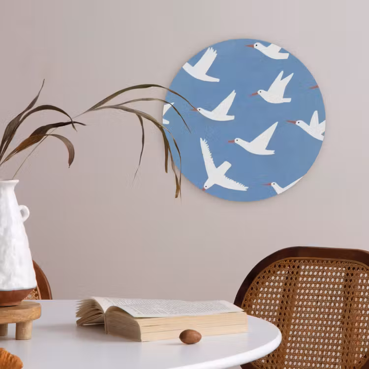 Vogels - Wit - Patroon Akoestische PET Vilt - Rond klein -sfeer3