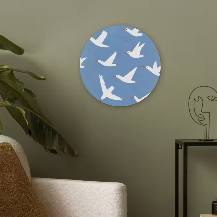 Vogels - Wit - Patroon Akoestische PET Vilt - Rond klein -sfeer2