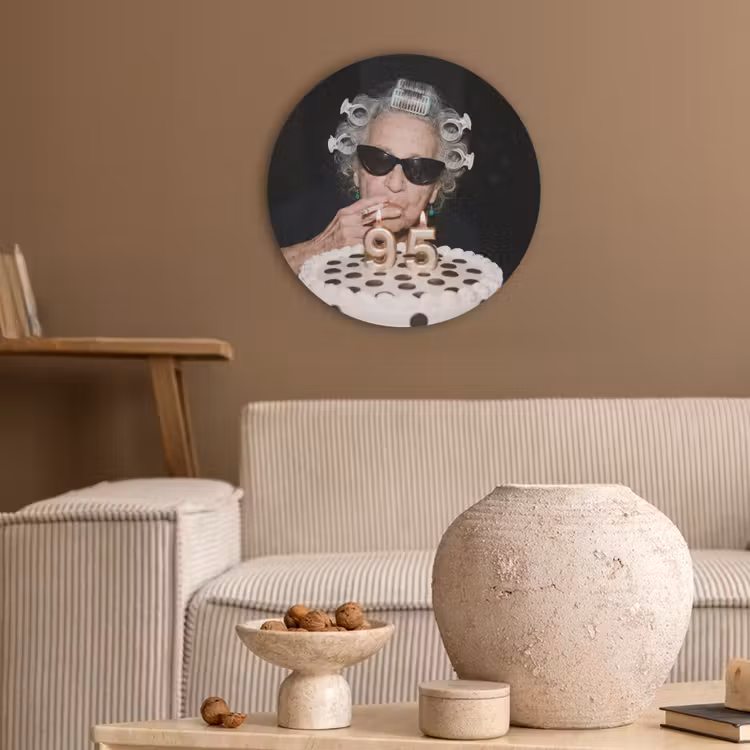 Verjaardag - Krulspeld - Oma Akoestische PET Vilt - Rond klein -sfeer1