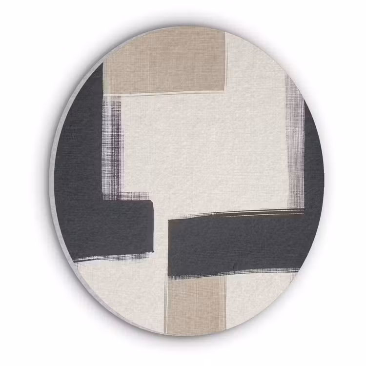 Zwart - Abstract - Japandi Akoestische PET Vilt - Rond klein -3d
