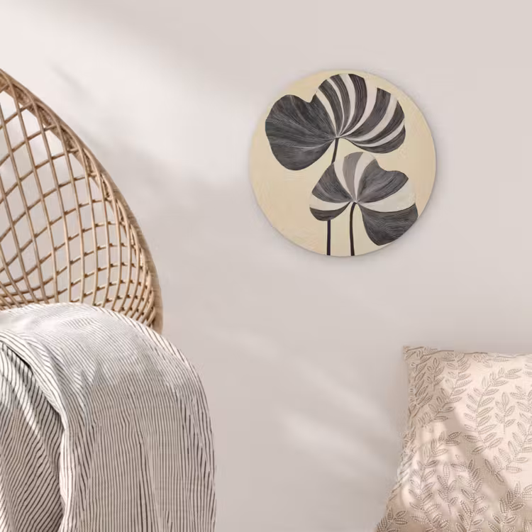 Zwart - Bladeren - Strepen - Minimalistisch Akoestische PET Vilt - Rond klein -sfeer4