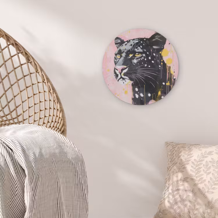 Zwart - Panter - Roze - Abstract Akoestische PET Vilt - Rond klein -sfeer4