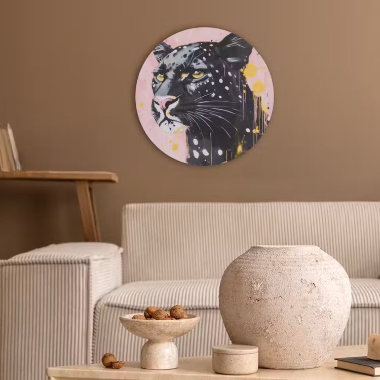 Zwart - Panter - Roze - Abstract Akoestische PET Vilt - Rond klein -sfeer1