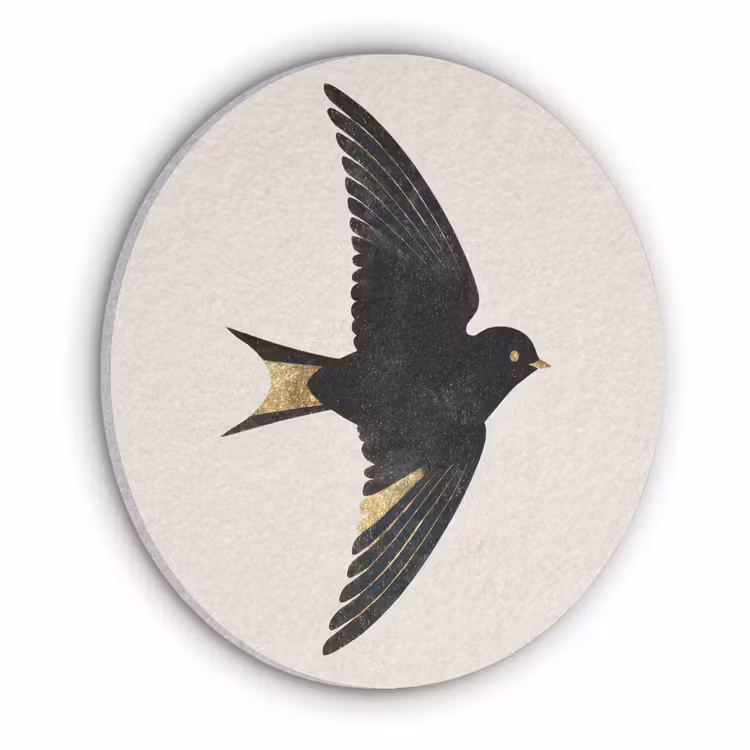 Zwarte zwaluw - Gouden accenten - Lichte achtergrond Akoestische PET Vilt - Rond klein -3d