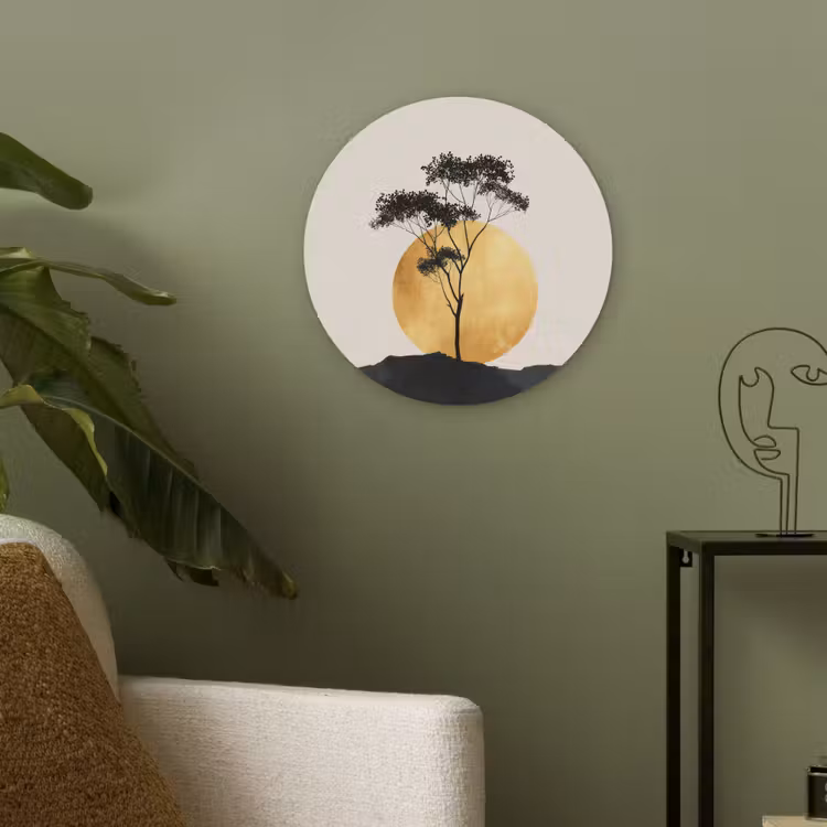 Zwarte boom - Gouden cirkel - Heuvel Akoestische PET Vilt - Rond klein -sfeer2