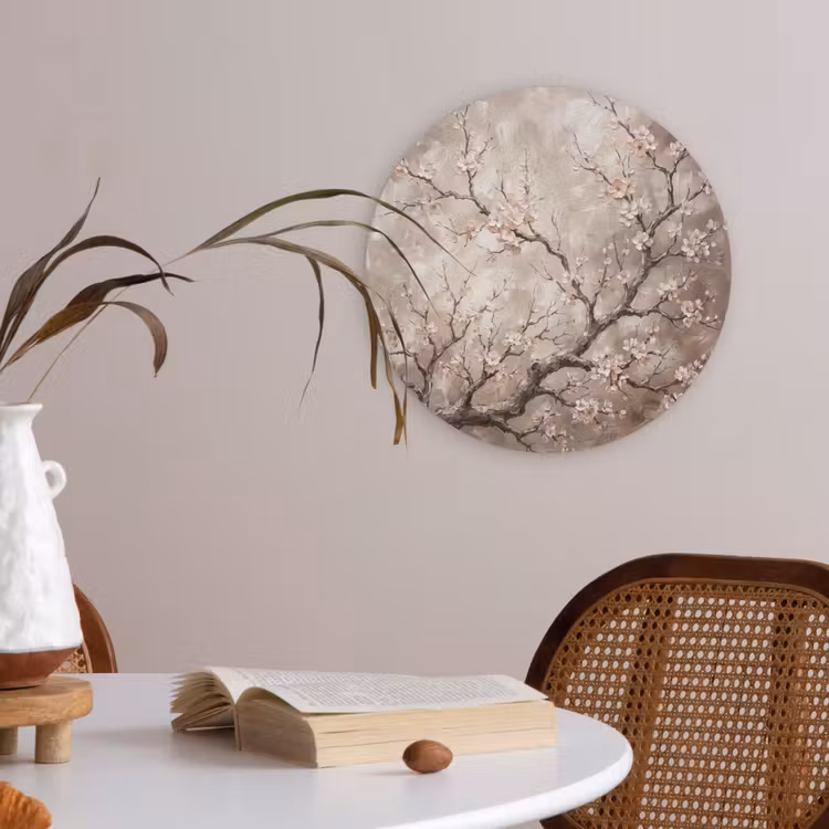 Bloesem - Takken - Schilderij - Beige - Serene Akoestische PET Vilt - Rond klein -sfeer3