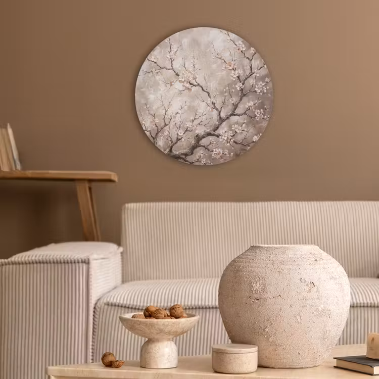 Bloesem - Takken - Schilderij - Beige - Serene Akoestische PET Vilt - Rond klein -sfeer1
