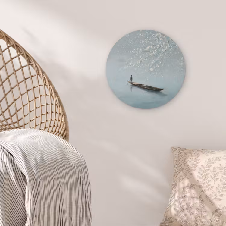 Bloesems - Minimalistisch - Wateroppervlak - Boot Akoestische PET Vilt - Rond klein -sfeer4