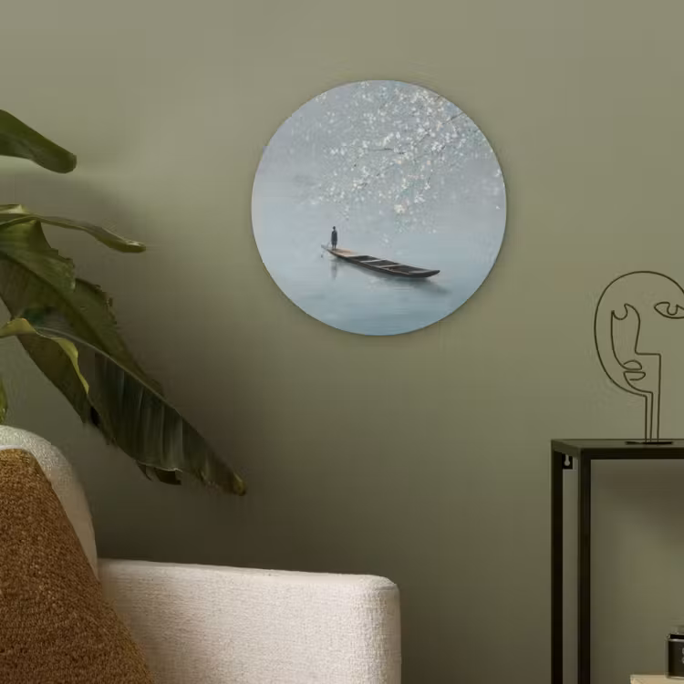Bloesems - Minimalistisch - Wateroppervlak - Boot Akoestische PET Vilt - Rond klein -sfeer2