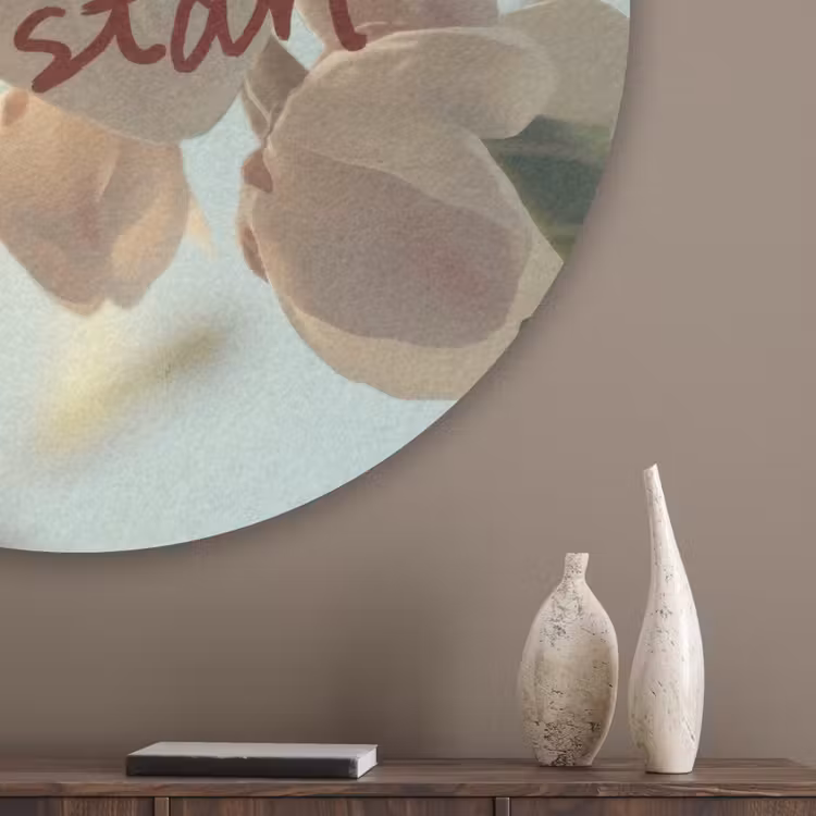 Bloesems - Zonlicht - Quote - Wit Akoestische PET Vilt - Rond klein -sfeer5_closeup
